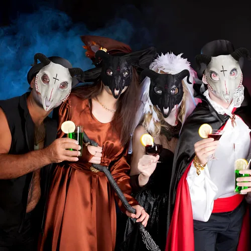 Miniatura 7 de Máscara de cabra para Halloween, oveja, cráneo, carnaval, fiesta, poliuretano, animal, cuerno de animal, cosplay, fiesta, accesorio de disfraz Negro