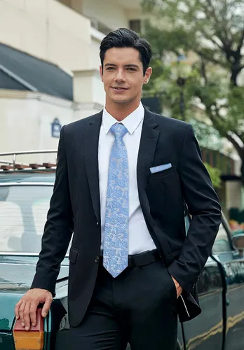 Miniatura 118 de HISDERN Corbatas para hombre, corbata de cachemira y bolsillo cuadrado tejido clásico floral para hombre, corbata de fiesta de boda