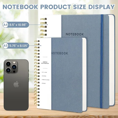 Miniatura 2 de Cuaderno de espiral – Cuaderno grande de tapa dura de 8.5 x 10.98 pulgadas con banda elástica y bolsillo, 180 páginas, diario plano de alambre