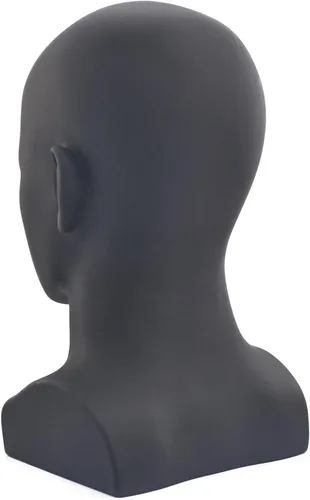 Miniatura 6 de Cabeza de maniquí de PVC negro para maniquí masculino soporte modelo pantalla sombrero bufanda pelucas pelo gafas sombrero belleza estilo Negro mate