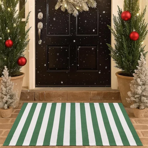 Miniatura 23 de Alfombra a Cuadros Naranja y Negra, 3 x 5 Pies, Alfombra Decorativa de Otoño para Puerta Delantera al Aire Libre, Alfombra de Algodón Lavable Tejida