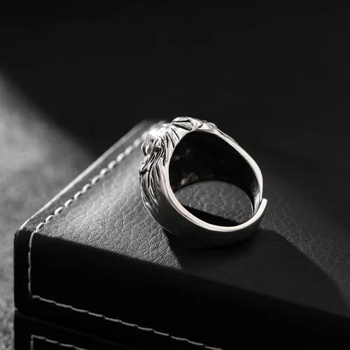 Miniatura 8 de Yumikoo Anillo de león para hombre, anillo de titanio y acero inoxidable abierto y ajustable