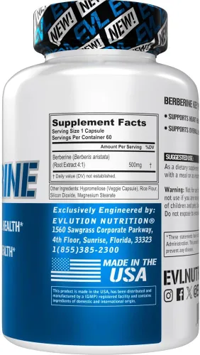 Miniatura 3 de Evlution Nutrition Berberine - Apoya la salud del corazón y la salud general - 500 mg de berberina pura por porción - Fórmula vegana - Sin OMG