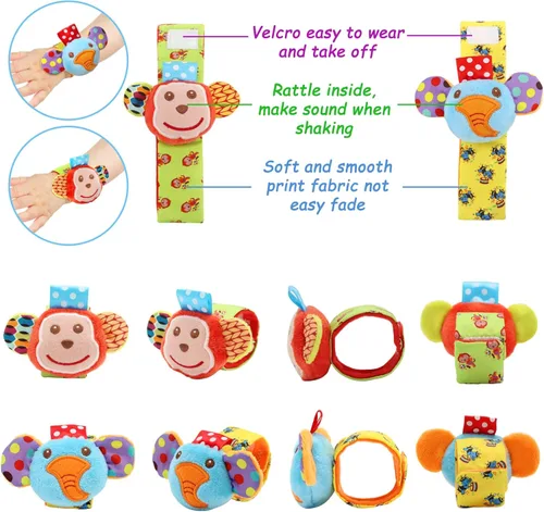 Miniatura 4 de BLOOBLOOMAX Sonajeros de calcetín para bebés 0-24 meses, juguetes educativos de animales para pies de bebé