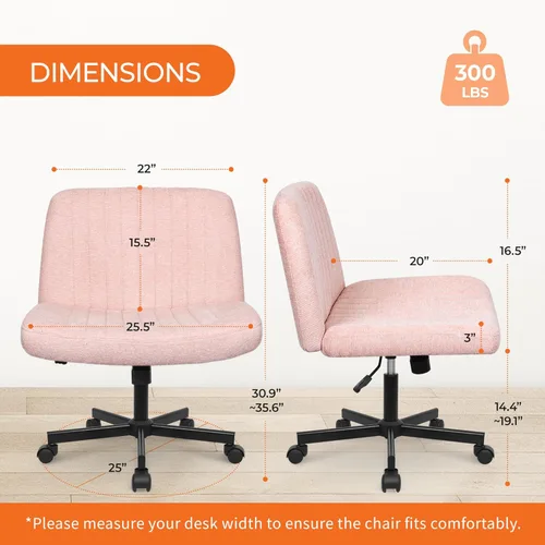Miniatura 2 de Orange Factory Silla con Ruedas Cruzadas de Patas Cruzadas Anchas, Silla de Escritorio de Oficina de Tocador, Cómoda Silla de Tela sin Brazos rueda