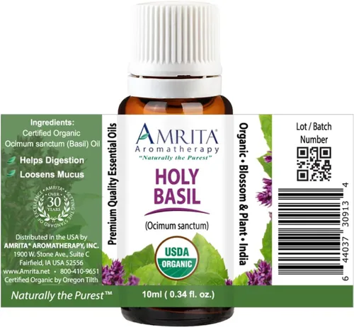 Miniatura 7 de Amrita Aromatherapy: Aceite esencial orgánico de albahaca sagrada (Tulsi); Ocimum Sanctum 100% puro y sin diluir; aceite de aromaterapia de alta