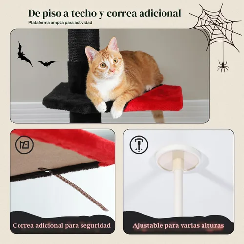 Miniatura 6 de PAWZ Road Árbol Gótico para Gatos, Torre para Gatos de Piso a Techo con Altura Ajustable (86.8-120 Pulgadas), Condominio Negro de 5 Niveles