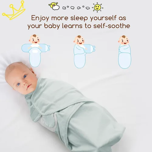 Miniatura 6 de PHF Sacos de dormir de algodón para recién nacidos, paquete de 3 unidades de 0 a 3 meses para niños, manta fácil ajustable, artículos esenciales