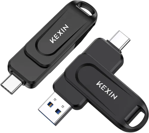 KEXIN Unidad flash dual de 32 GB, paquete de 2 unidades USB-A y tipo C 3.0 100 MB/s, unidad USB giratoria de 32 GB para teléfono inteligente,
