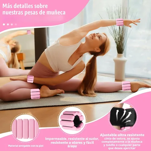 Miniatura 4 de Juego de 2 pesas para muñeca, pesas de tobillo y muñeca para mujeres y hombres, brazaletes con peso de silicona ajustables para brazos y piernas