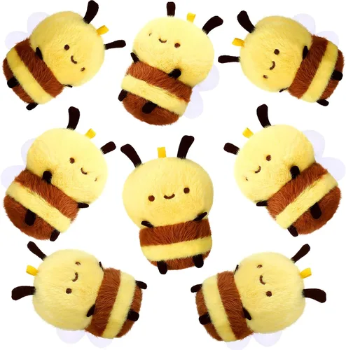 Sratte 8 piezas 9.99 centímetros de abejas de peluche de 3.94 pulgadas, abeja pequeña de peluche suave, abeja de miel de peluche, llaveros de