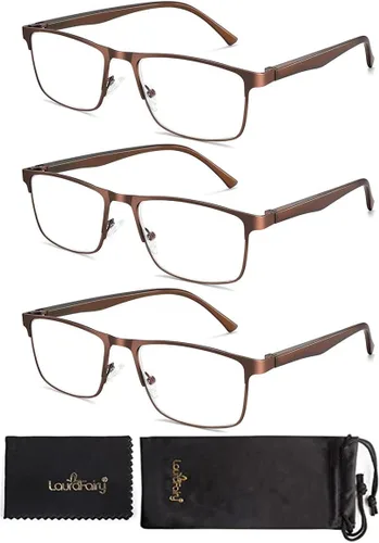 Miniatura 6 de 3 pares de anteojos de lectura, elegante marco de metal, anteojos ligeros con filtro - Gafas para hombre antirreflejos - Bisagra de resorte