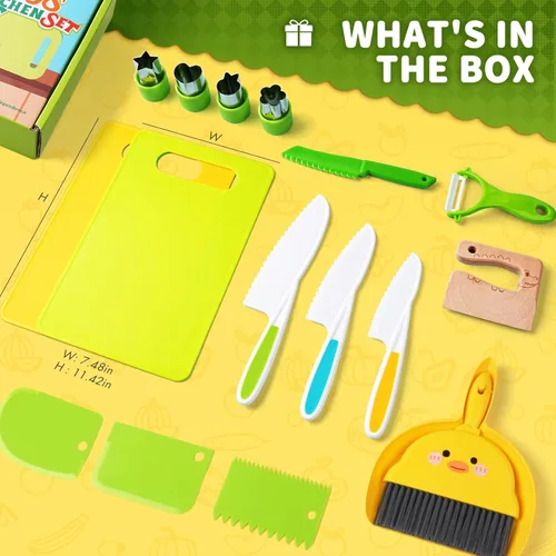 Miniatura 4 de Herramientas de Cocina para Niños, 18 Piezas, Juegos de Cocina para Niños Pequeños Real-Montessori, Juego de Chef para Niños con Cuchillos Seguros