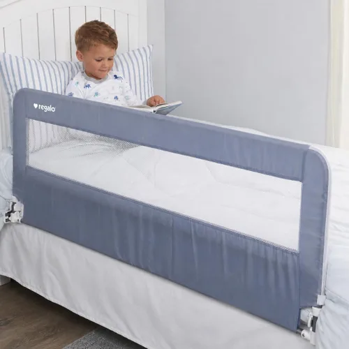 Regalo Hideaway Barandilla de Cama Extra Larga de 54 Pulgadas, con Sistema de Seguridad de Anclaje Reforzado, Gris