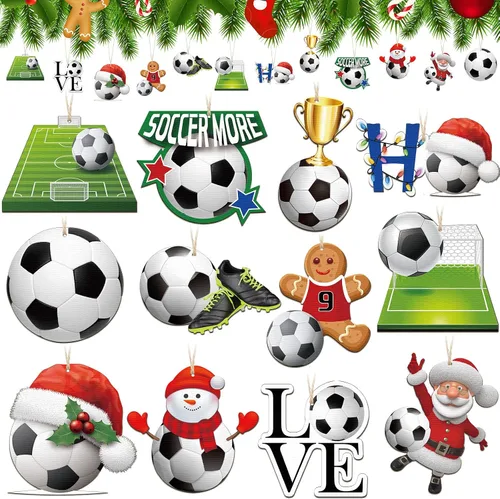 Miniatura 8 de 24 piezas de adornos de bolas de deporte navideñas, juego de adornos de bolas de deporte navideñas de madera, fútbol, baloncesto, béisbol, fútbol