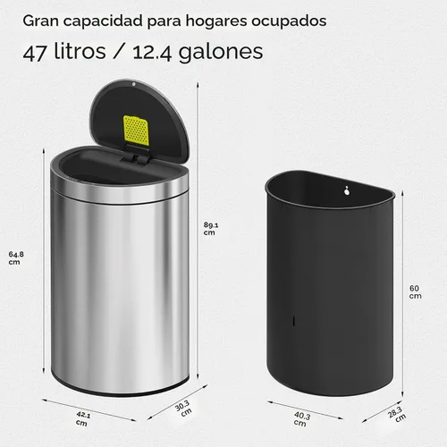 Miniatura 3 de EKO Mirage - Bote de basura semicircular con sensor de movimiento, de 12.4 galones, grande, automático para cocina con compartimento desodorante