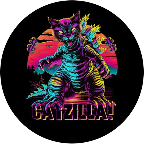 Miniatura 3 de Streetwear Synthwave 80s 90s Catzilla Cat Japanese teen PopSockets Adhesive PopGrip