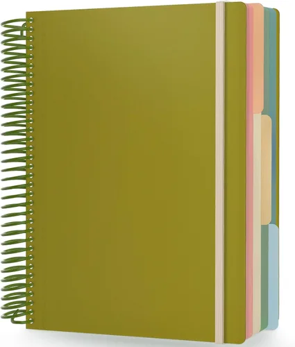 Miniatura 9 de Cuaderno de espiral EUSOAR, A4 de 9.25" x 11.7", con rayas para universidad, 3 divisiones con bolsillos, gran cuaderno espiral a rayas, 240 páginas