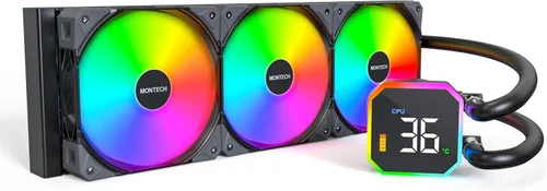 Miniatura 35 de MONTECH HyperFlow Digital 240 - Enfriador líquido de CPU, AIO de 9.449 in con bomba de 3100 RPM, 2 ventiladores E28 ARGB de 4.724 in, pantalla