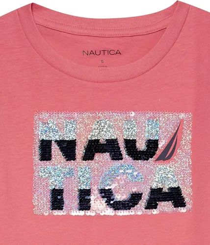 Miniatura 3 de Nautica Camiseta de manga corta para niña con diseño de lentejuelas abatibles, camiseta de algodón con interior sin etiqueta