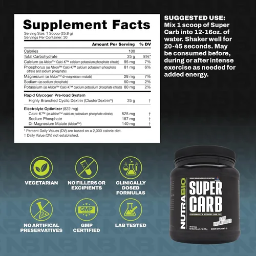 Miniatura 3 de NutraBio Super Carb, Polvo de Carbohidratos con Dextrina en Racimo y Electrolitos, Polvo de Suplemento de Carbohidratos Avanzado para Combustible