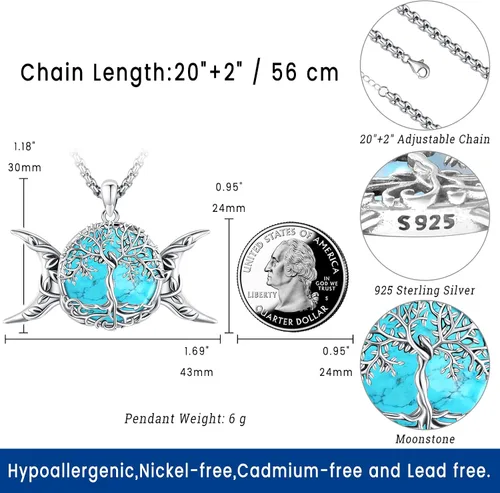 Miniatura 56 de Joyas de turquesa para mujeres y hombres de plata de ley 925 con colgante de urna para cenizas, collar con medallón de imagen, martillo de Thor