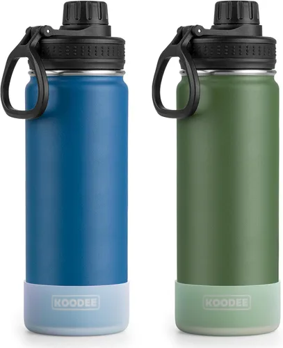 Miniatura 14 de Koodee Paquete de 2 botellas de agua, de 12 onzas, acero inoxidable, con aislamiento al vacío, con tapa de boquilla a prueba de fugas, color verde