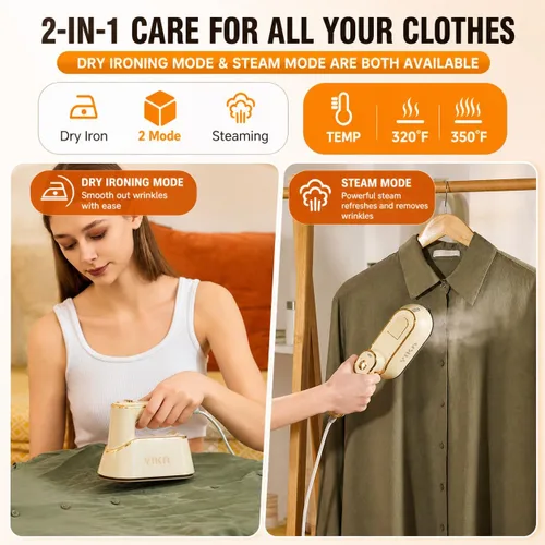 Miniatura 3 de YIKA Plancha de vapor para ropa, plancha vaporizadora de prendas de mano 2 en 1, calentamiento de 25s, suela de cerámica, removedor de arrugas