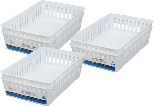 Miniatura 3 de Bandejas de almacenamiento básicas blancas (6, rectangulares) por Mainstay