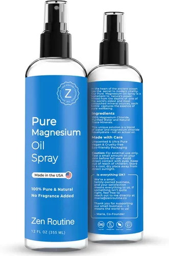 Miniatura 8 de Spray de aceite de magnesio puro de 12 onzas – Magnesio tópico de grado USP premium para pies, cuerpo y músculos – Ayuda con calambres