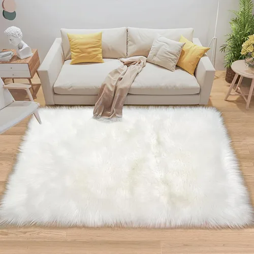 Miniatura 4 de Alfombra negra de piel sintética, 2 x 3 pies, para dormitorio, niños, dormitorio, sofá, decoración del hogar, lavable, esponjosa, manta pequeña