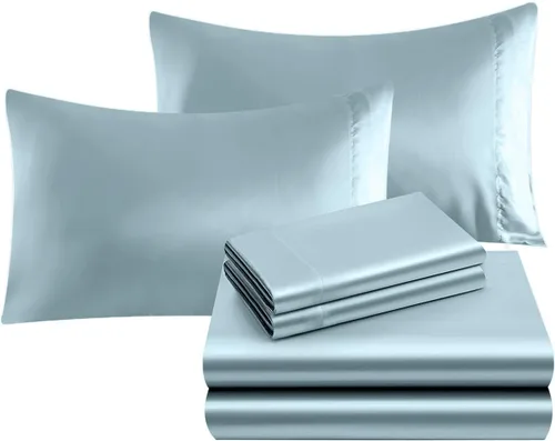 Miniatura 6 de Elegant Comfort Lujoso juego de sábanas de satén sedoso de 4 piezas, agradable para la piel y el cabello, resistente a las arrugas, la decoloración