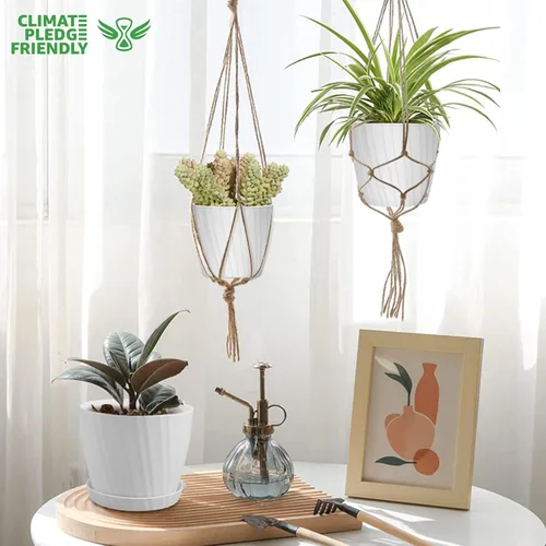 Miniatura 7 de YNNICO 7 piezas Macetas con Orificios de Drenaje y Platillos, Maceteros de Interior, Juego de 7 (7.5, 7, 6.5, 6, 5.5, 4.5, 3.5 Pulgadas), Blanco