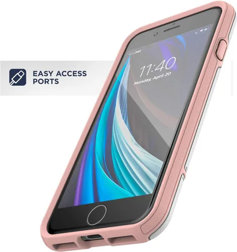 Miniatura 4 de ENCASED Rebel Armor - Funda protectora para iPhone SE (SE2 SE3 / 2020, 2022) Funda protectora de cuerpo completo (blanco/rosa)