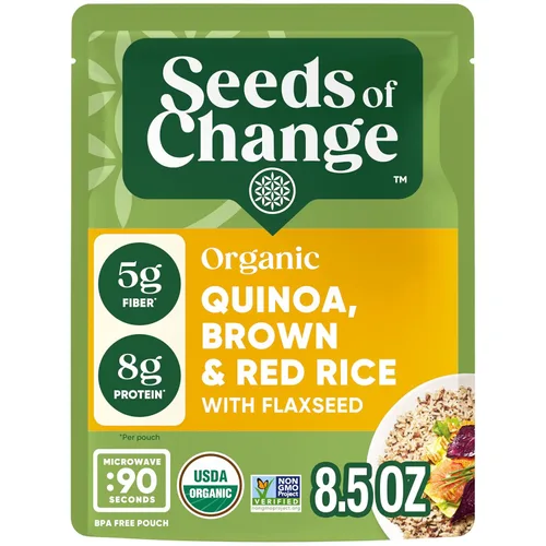 Miniatura 3 de SEEDS OF CHANGE Quinoa orgánica, arroz moreno y rojo con linaza, comida orgánica, 8.5 oz (bolsa de 12 unidades)