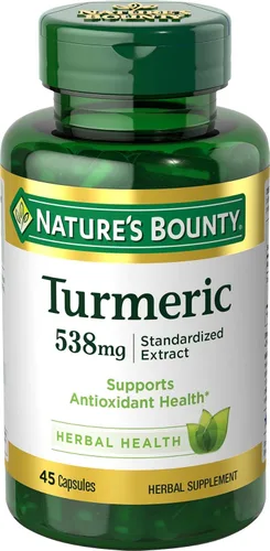 Nature's Bounty Cúrcuma píldoras y suplemento de salud herbal, apoya el alivio del dolor en las articulaciones y la salud antioxidante, 538 mg, 45