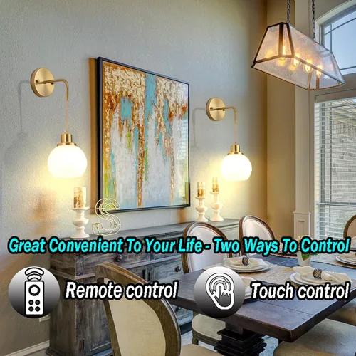 Miniatura 5 de Juego de dos apliques de pared a pilas con control remoto, aplique de pared recargable sin cableado hasta 50 horas de vida útil, aplique de pared