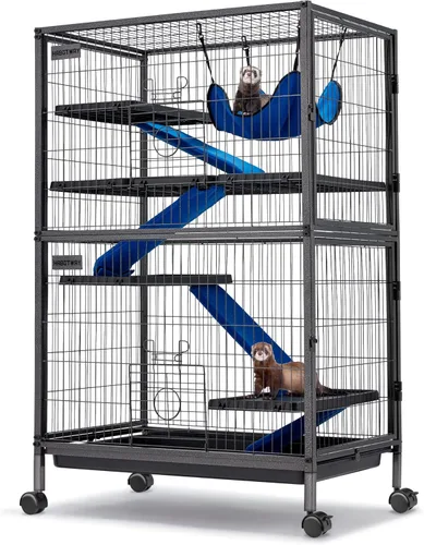 HABUTWAY Jaulas de metal para animales pequeños de 50 pulgadas de alto, jaula de chinchilla rodante con rampas extraíbles, jaula Lagre Critter