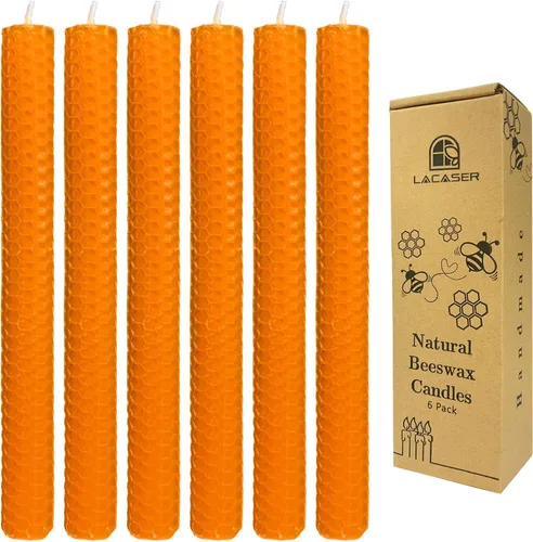 Miniatura 9 de Lacaser - Velas cónicas de cera de abejas de 2 piezas, velas largas de 9 pulgadas para candelabros en amarillo, sin aroma y sin humo, tiempo
