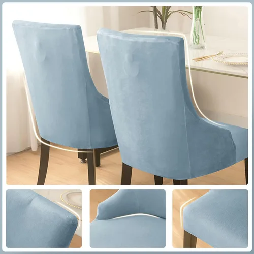 Miniatura 4 de N/A Funda elástica de terciopelo para silla con respaldo de ala, sin brazos, reutilizable, funda para silla lateral con respaldo de ala, fundas