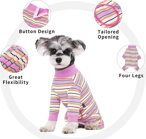 Miniatura 5 de Traje de recuperación a rayas para perros, mameluco para cachorros después de la cirugía para perros hembras y machos, pijama de manga larga tipo
