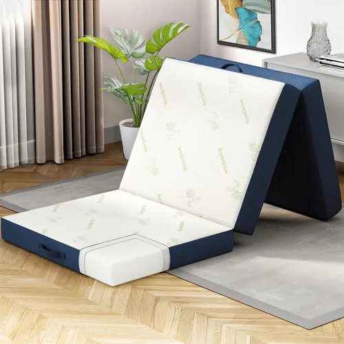 Miniatura 10 de Cozzzi Colchón plegable individual de 4 pulgadas para suelo y viajes con funda extraíble, colchón ligero y portátil para adultos y niños, compacto