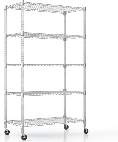 Miniatura 23 de Himimi Estantería de almacenamiento de alambre de acero resistente de 4 niveles, estantes de almacenamiento de metal ajustables con ruedas, estante