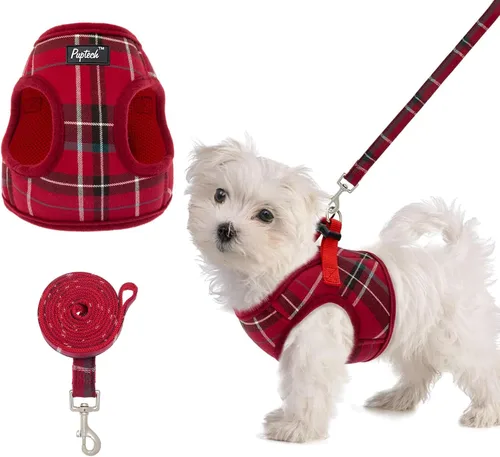 Miniatura 9 de PUPTECK Juego de Arnés y Correa para Perro de Malla Suave Step-in a Cuadros para Cachorro Acolchado Sin Tirones Chaleco Arnés para Perros XS Beige