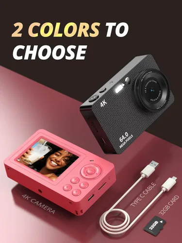 Miniatura 7 de Cámara digital 4K de 64 MP, mini cámaras compactas con zoom de 18X, antivibración, tarjeta de 32 GB, cámaras de viaje portátiles de enfoque
