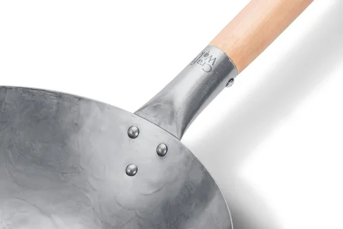 Miniatura 5 de Craft Wok Wok plano de acero al carbono martillado a mano con mango auxiliar de madera y acero (12 pulgadas, parte inferior plana) / 731W316-12