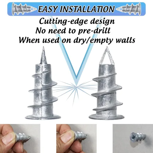 Miniatura 2 de Kit de anclajes para paneles de yeso Ansoon #8 de metal autoperforantes con tornillos - Anclajes de pared hueca y tornillo para paneles de yeso
