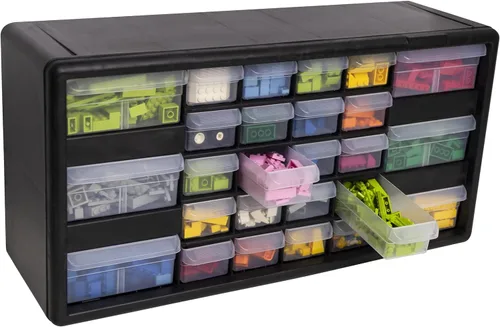 Miniatura 9 de Repisa para almacenamiento de piezas, de plástico, con 26 cajones Akro-Mils 10126REDBLK20, de 20 pulgadas x 10-1/4 pulgadas x 6-3/8 pulgadas, rojo
