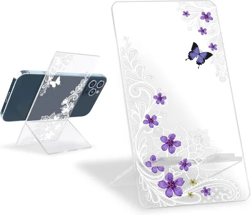 Miniatura 8 de Soporte de teléfono brillante para escritorio, bonito patrón de mármol verde transparente para niñas y mujeres, bonito soporte de acrílico