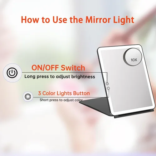 Miniatura 5 de FUNTOUCH Espejo de maquillaje de viaje grande portátil de 10 x 7.5 pulgadas con luz, 2500 mAh recargable iluminado espejo de maquillaje de viaje
